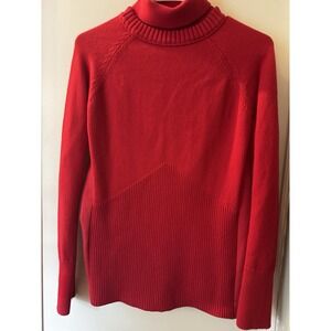 Athleta Merino Wool Blend Ribbed Fleece accen Sweater Turtleneck Red Sz S Women